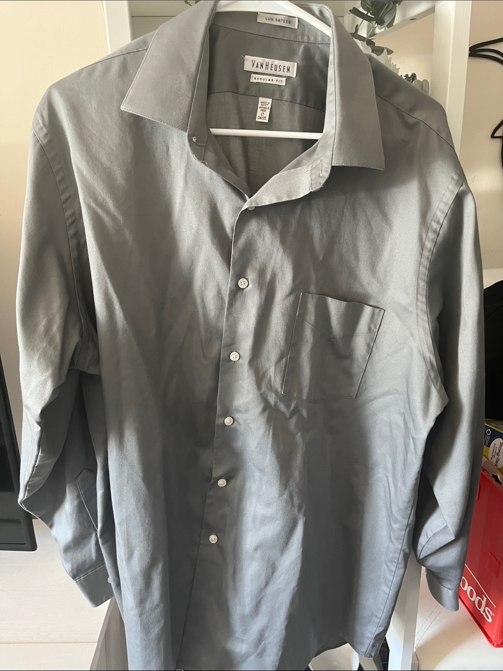 Van Heusen Men's Steel Gray Button-Up Dress Shirt